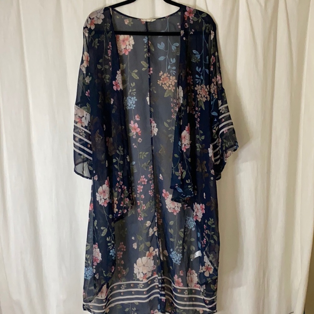 Floral and striped kimono